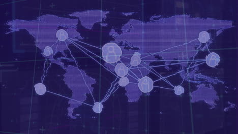 animación de la red de conexiones con iconos sobre el mapa del mundo