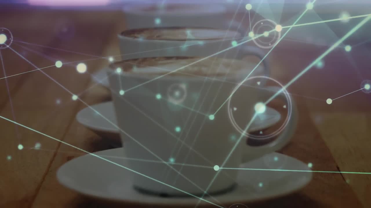 animación de la red de conexiones sobre tazas de café