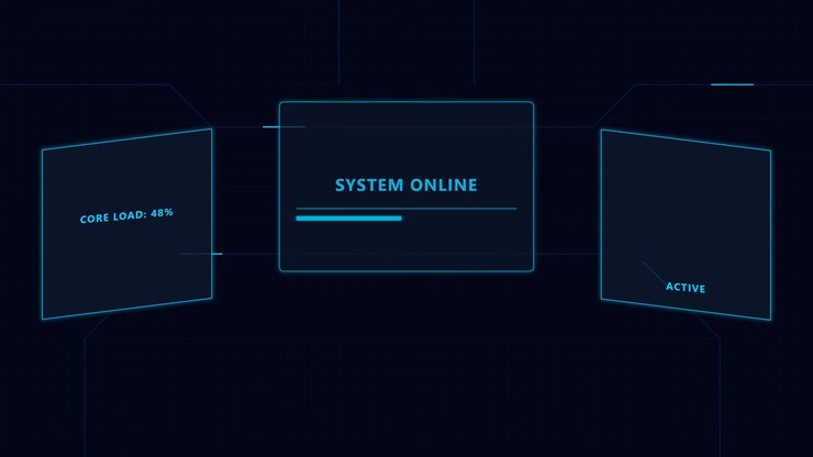 Futuristic Digital Interface Displaying System Online Status