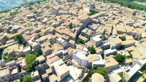 aerial flying over erice in sicily during summer weather