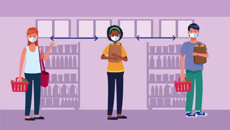 campaña de distanciamiento social con los clientes de los supermercados