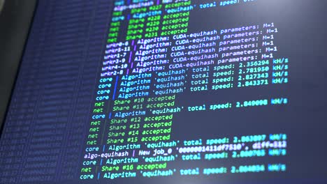 concept of mining bitcoins. crypto farm. flow of information strings and data. binary code
