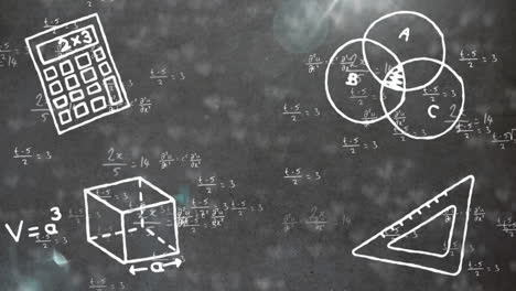 multiple mathematics concept icons against mathematical equations on black background
