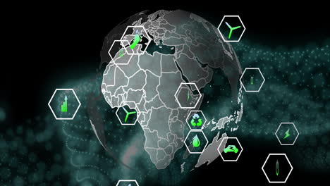 iconos de energía sostenible animación en todo el mundo destacando áfrica y europa