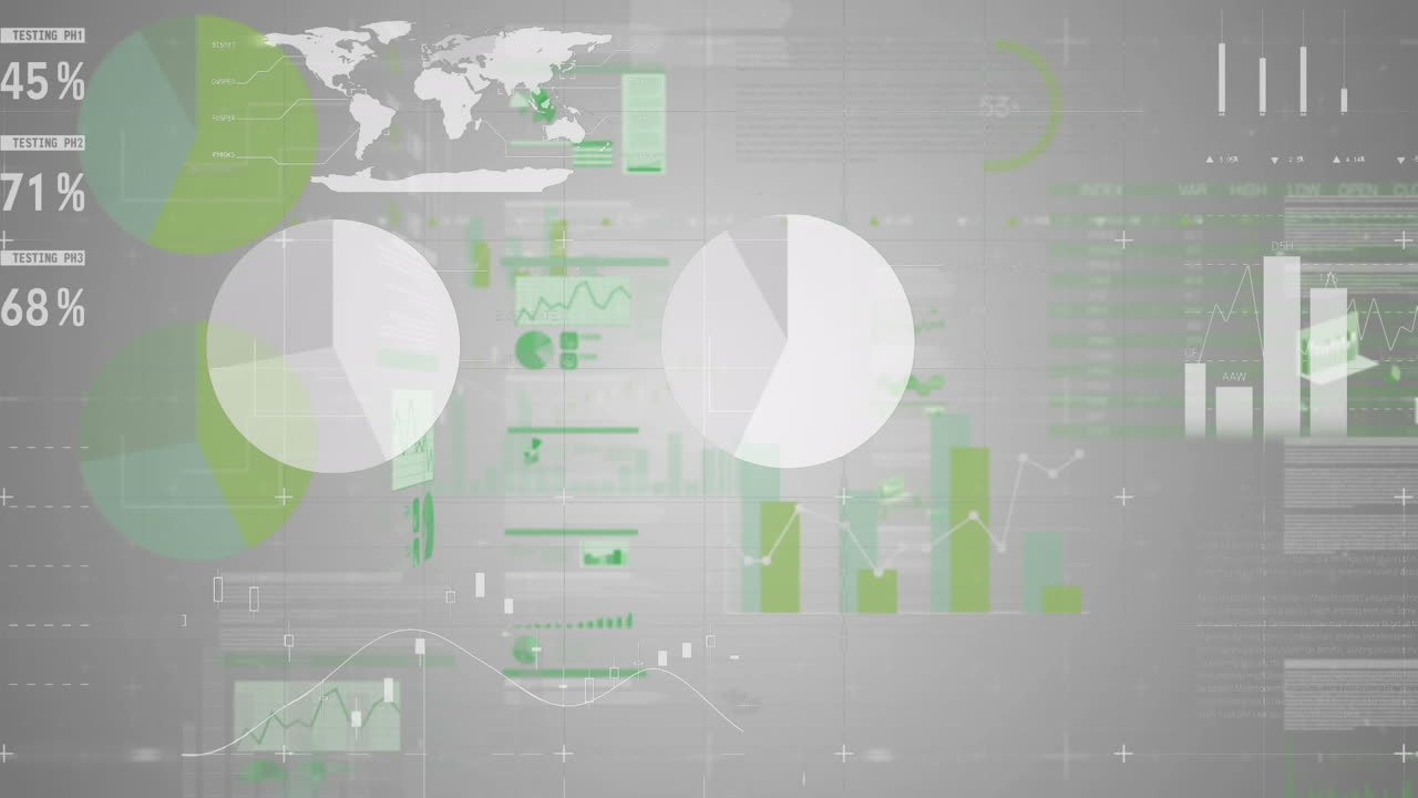 animación del procesamiento de datos estadísticos contra un fondo gris