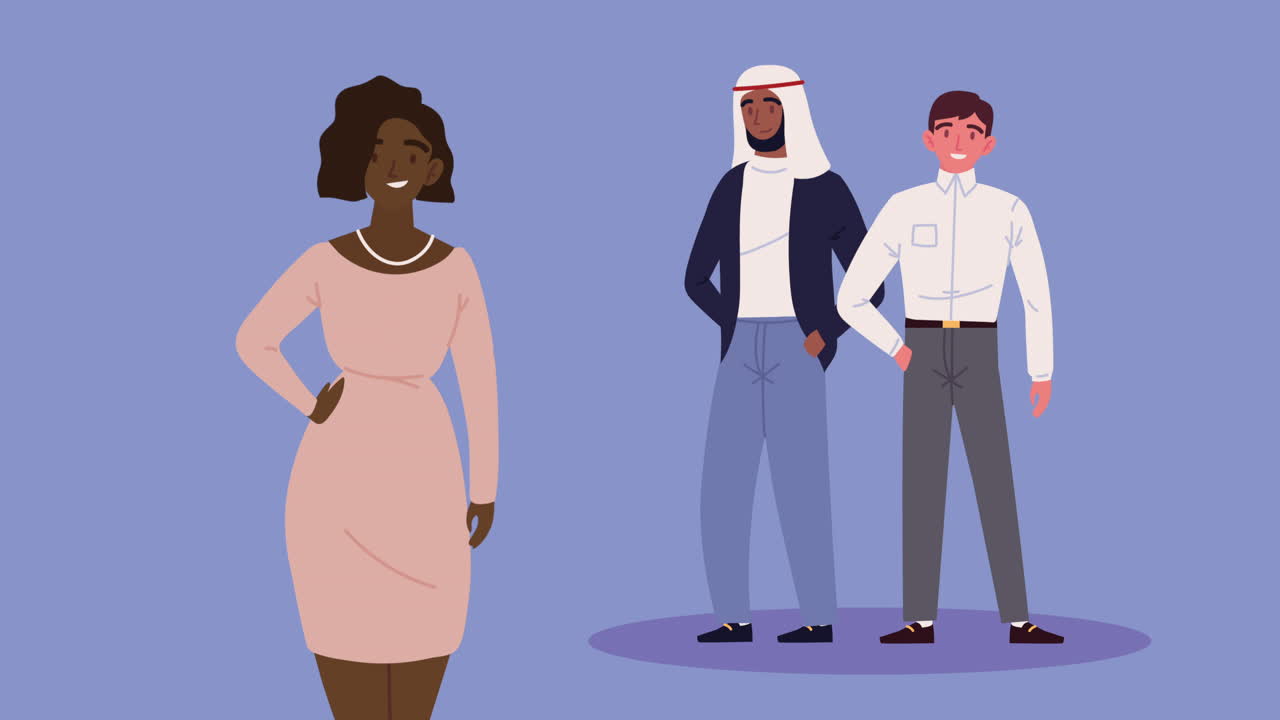 세 명의 우아한 노동자 캐릭터 애니메이션