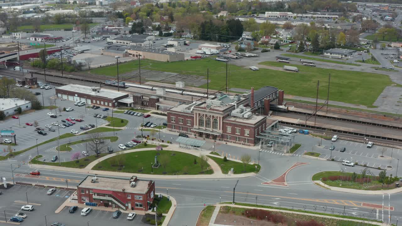 Aerial reveals train station in USA