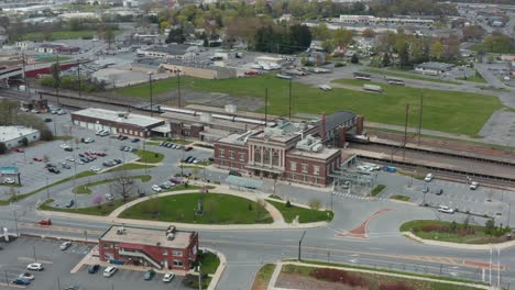 aerial reveals train station in usa