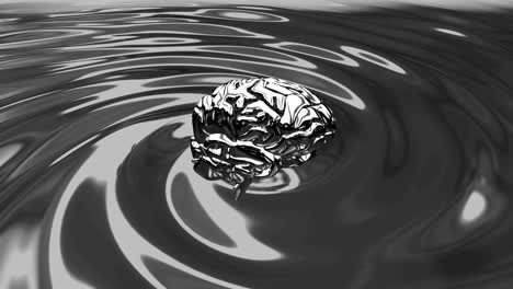 Animation of silver human brain pinning over grey liquid background