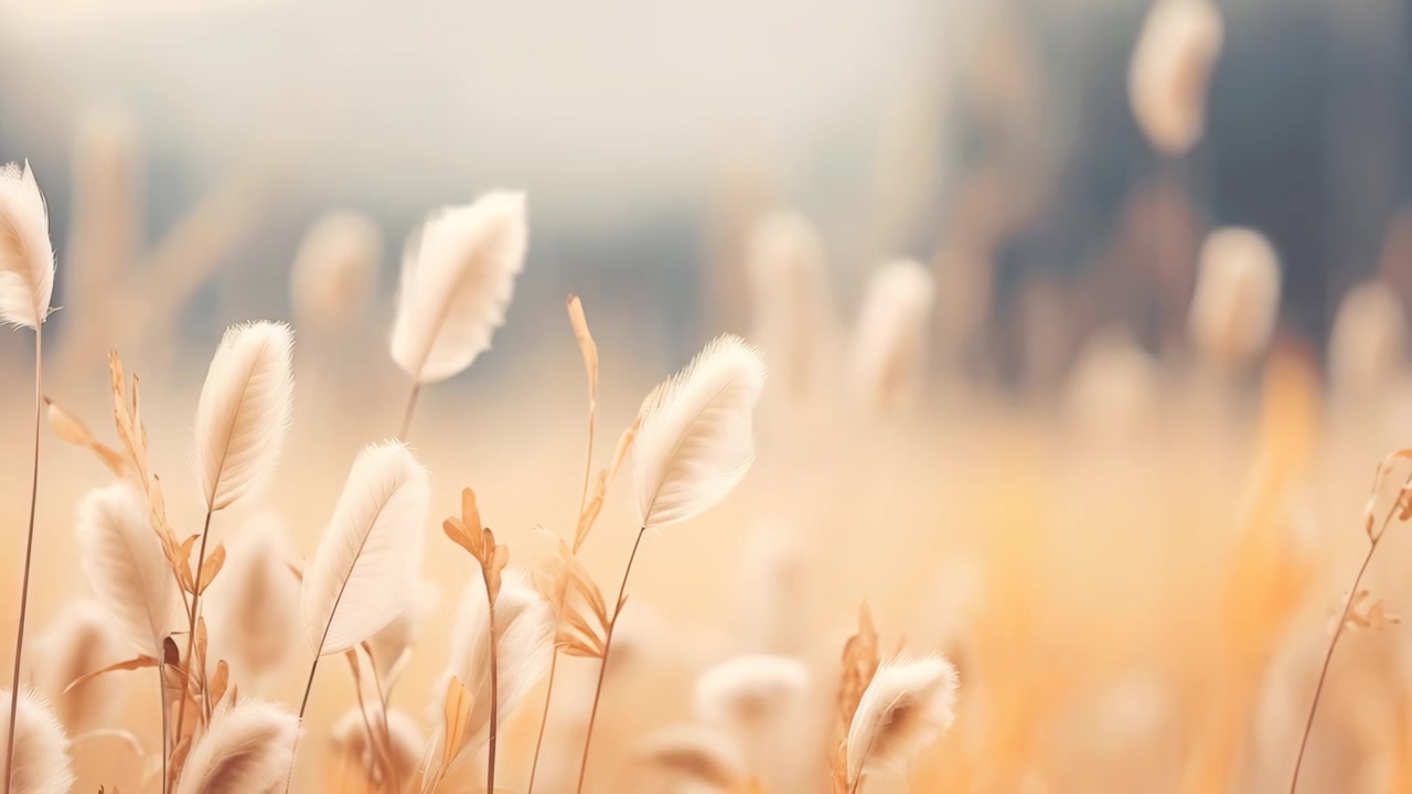 Delicate Pampas Grass Swaying in Gentle Wind at Golden Hour