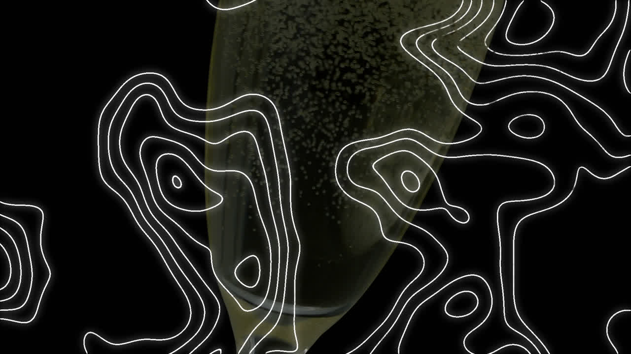 Animation of white contour lines moving over champagne glass on black background