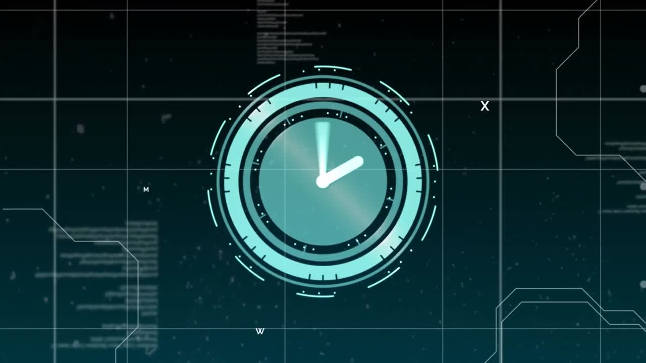 Animation of clock moving fast and data processing