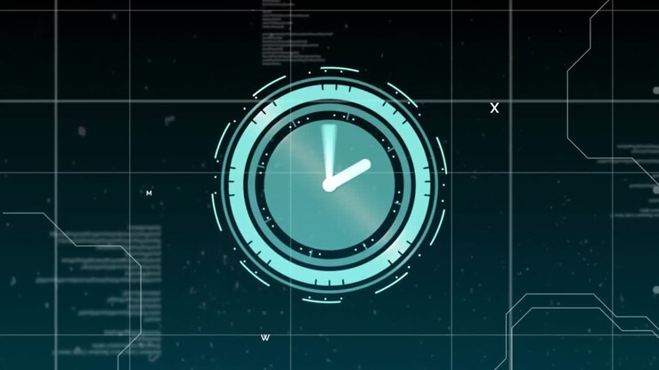 Animation of clock moving fast and data processing