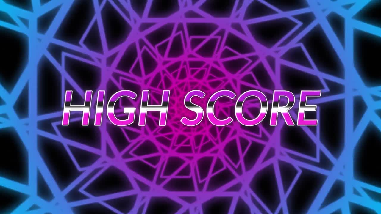 Animazione del testo 'High Score' su forme in movimento su sfondo nero