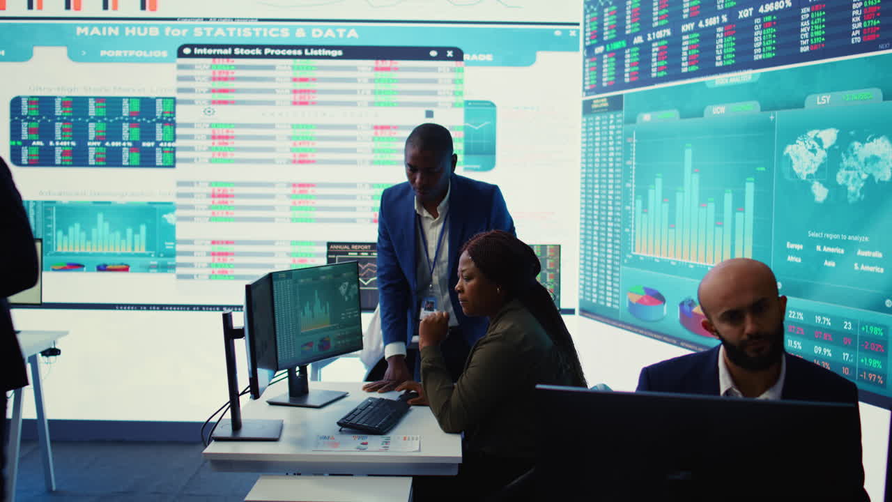 Business associates evaluating key performance indicators within the company