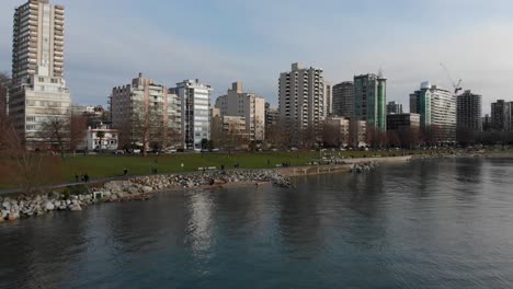 various drone shots at english bay near downtown vancouver, bc during polar bear 2019 event