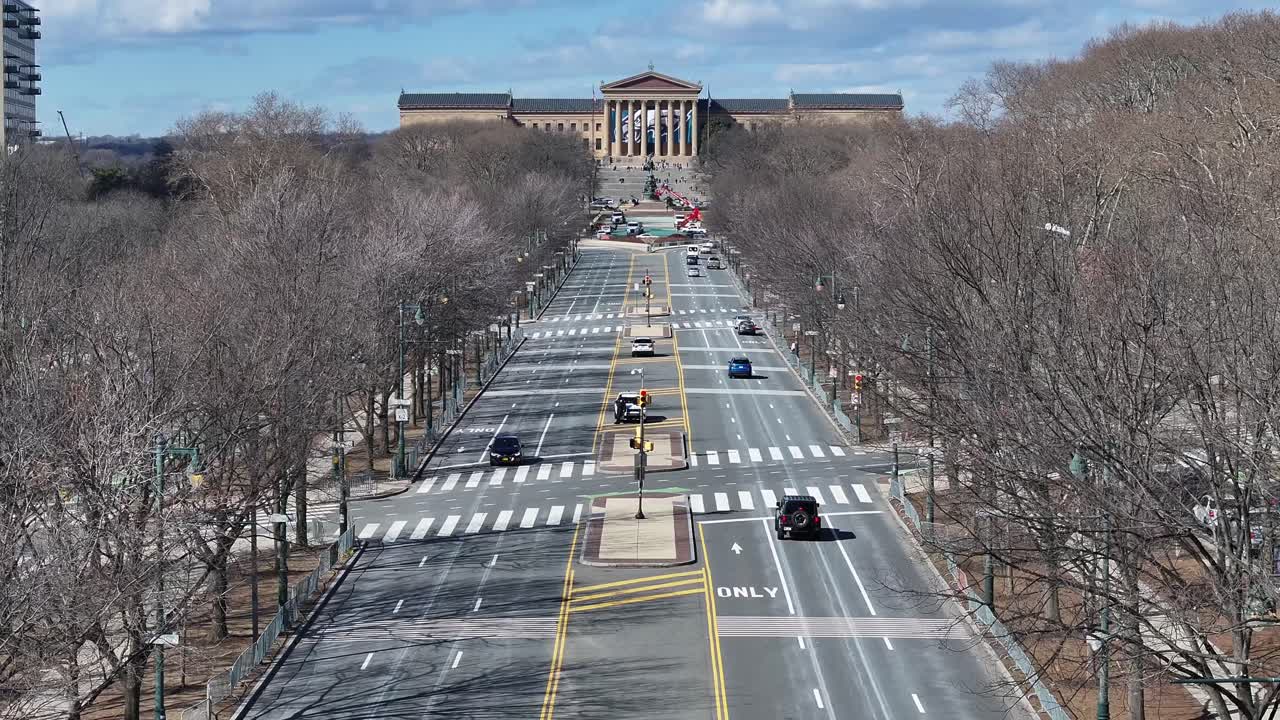 Philadelphia Museum Of Art At Philadelphia In Pennsylvania United States. Benjamin Franklin Parkway. Downtown City. Philadelphia Museum Of Art At Pennsylvania United States. Postcard Scene