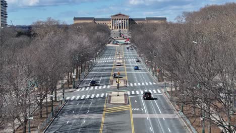 philadelphia museum of art at philadelphia in pennsylvania united states. benjamin franklin parkway. downtown city. philadelphia museum of art at pennsylvania united states. postcard scene