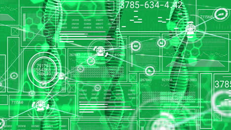 animation of digital data processing with network connections on green background