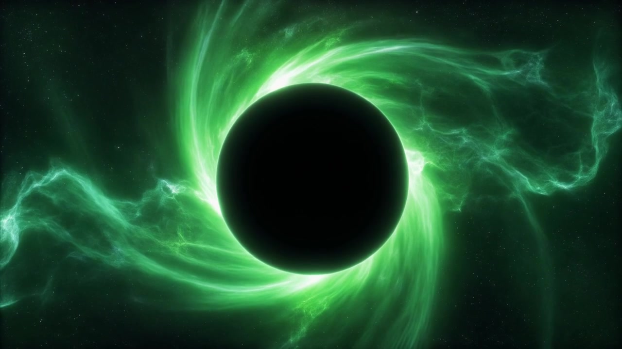 Abstract Animation of a Glowing Green Black Hole in Deep Space