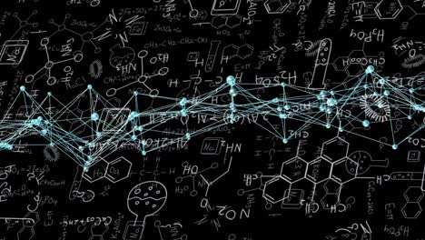 Animation-of-dna-strand-and-chemical-structures-over-black-background