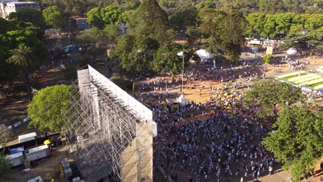 aerial view of public viewing in park watching soccer game4 on large film screen in park - buenos aires,argentina