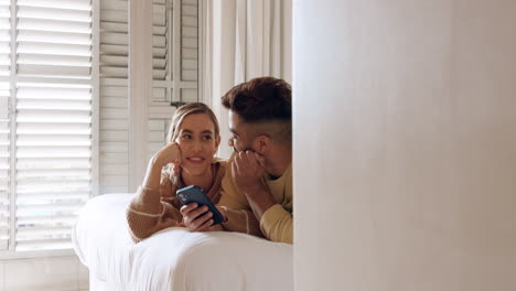 Relax,-phone-and-couple-in-bed-for-social-media