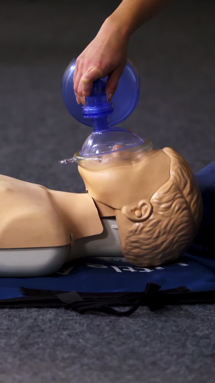 Medical doll for training students. Concept of medical education and practice. Vertical video