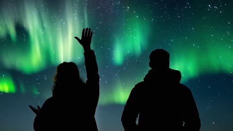 una pareja presenciando las luces del norte.