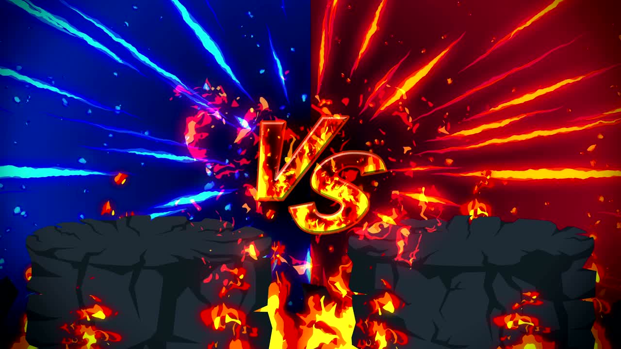 animación de fuego de dibujos animados. fondo de bucle de llama. competencia. juego de batalla. versus icono. vs icono.