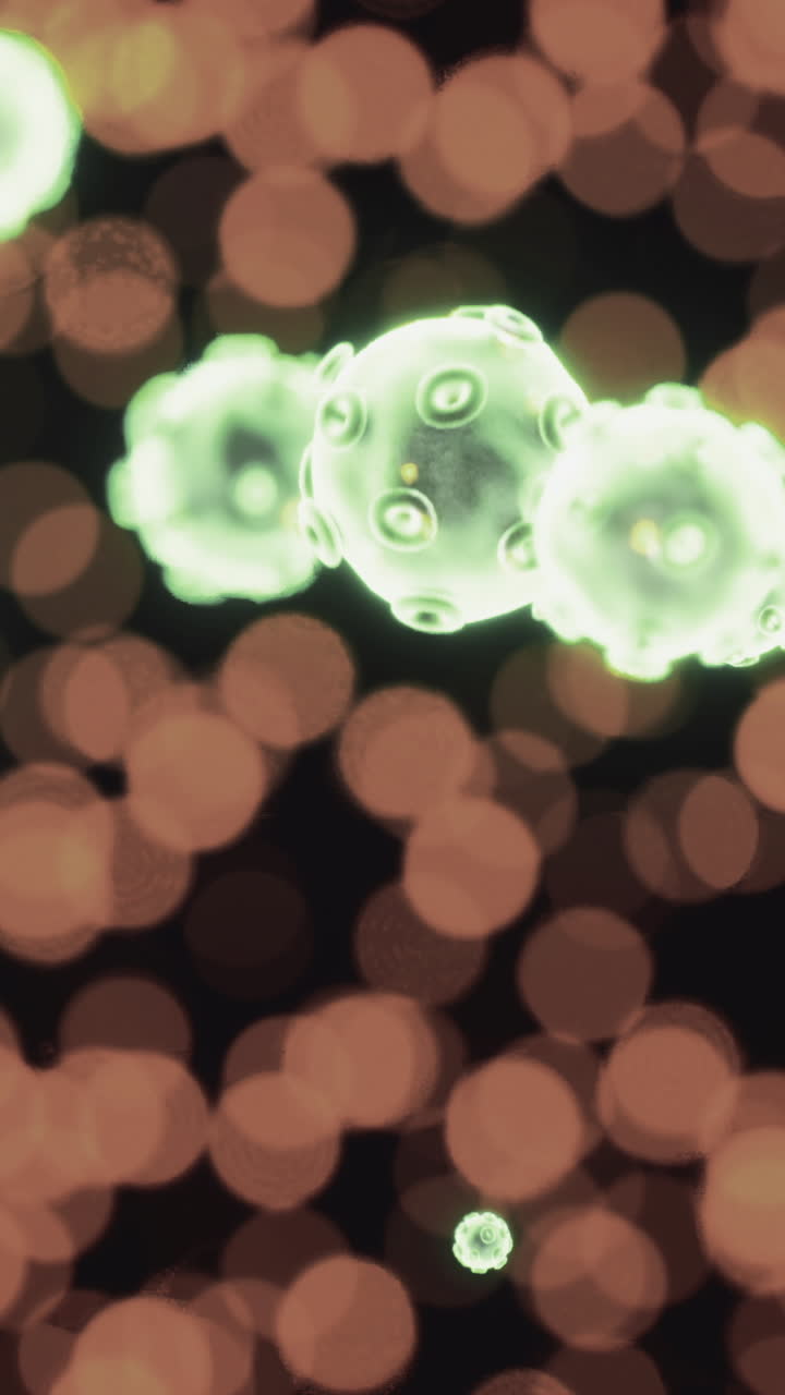 Microscopic life forms glowing amidst vibrant luminous orbs in abstract art