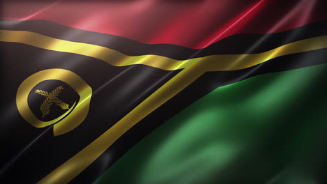 flag of vanuatu, high-angle, perspective view, waving in the wind, realistic with a cinematic look and feel, and elegant silky texture, dynamic flowing, cg animation seamless loop-able