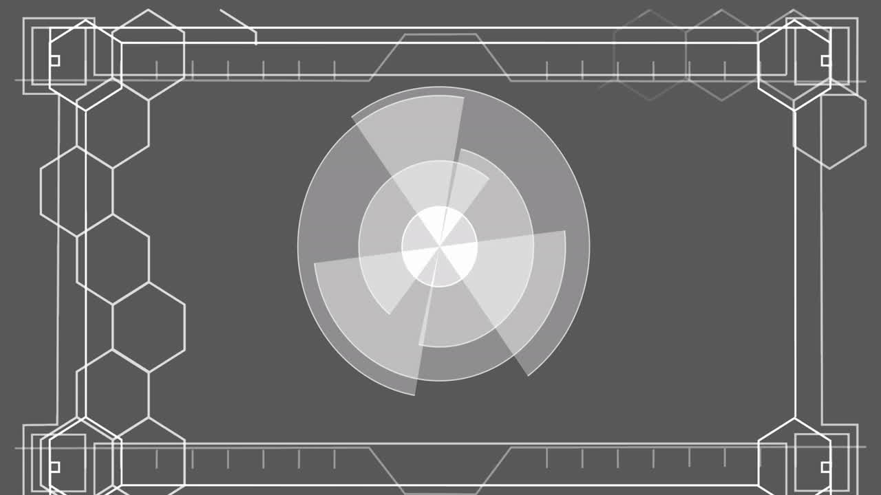 회색 배경에  ⁇ 색 육각형과 마커로 스 ⁇  스캔의 애니메이션