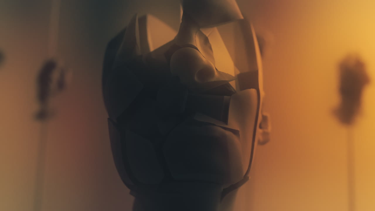 Crushed android heads on spikes on the yellow background