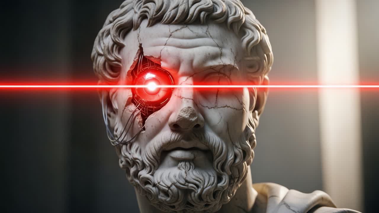 A Transformative Fusion of Ancient Sculptural Art and Futuristic Technology: A Statue Enhanced with Cybernetic Elements for a Unique Visual Experience