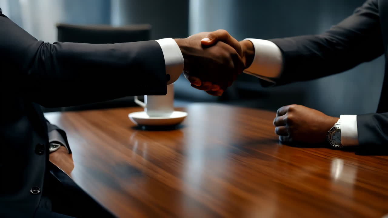 Businessmen shaking hands in a meeting