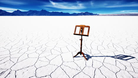 an-old-music-stand-is-on-white-salt-desert