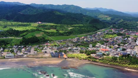 flight towards japanese miyazaki coastline and iconic surroundings