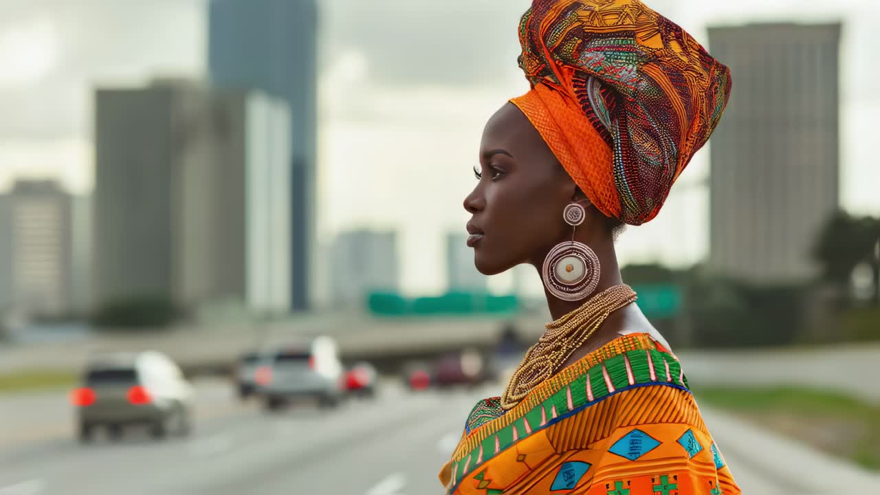 Stylová africká žena v městském prostředí