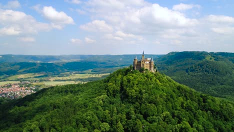 Hohenzollern-Castle,-Germany.-Aerial-FPV-drone-flights.