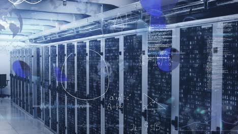 animation of digital data processing over server room