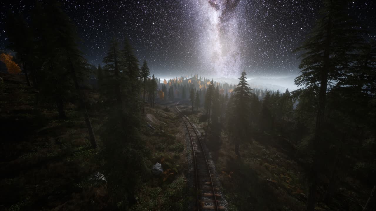 The milky way above the railway and forest