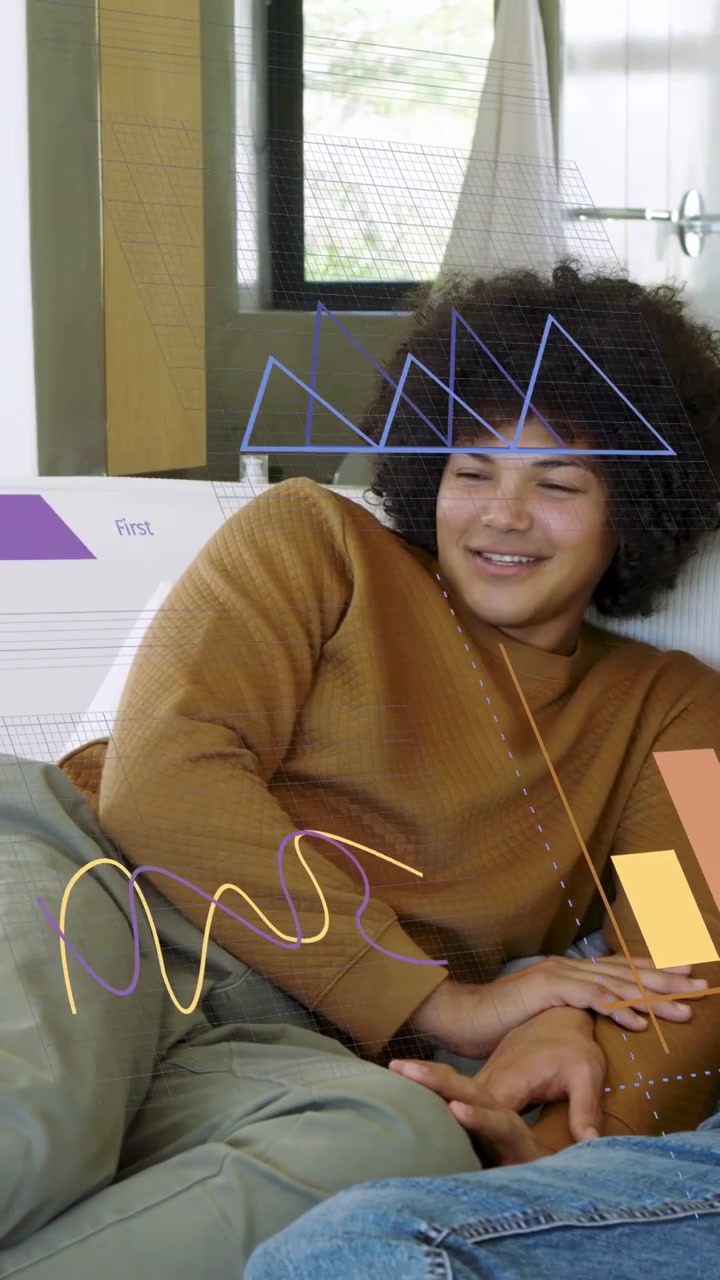 Vertical video: Rings sparking cam panning showing men holding hands while visualizing health data