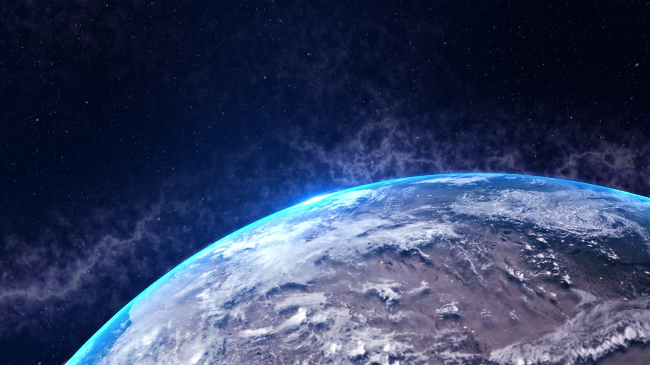 輝く地球、宇宙、大気中の雲、星々、星で満たされた深宇宙、宇宙塵、または科学的なビジュアル