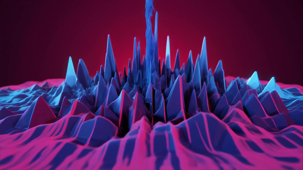 Abstract 3D Geometric Surface with Pulsing Blue and Pink Light