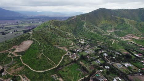 Scenic-Mountains-Around-Santiago-Metropolitan-Region-In-Chile---aerial-drone-shot