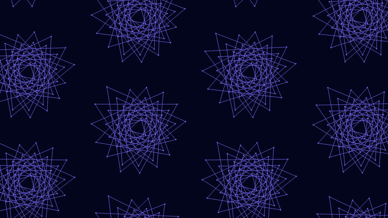 검은 바탕 에 보라색 과 파란색 으로 그려진 추상적 인 기하학적 패턴