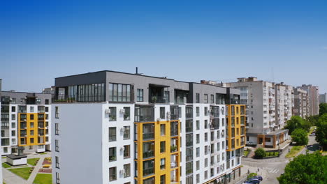 view of new apartment building. aerial view of modern residential complex for young families