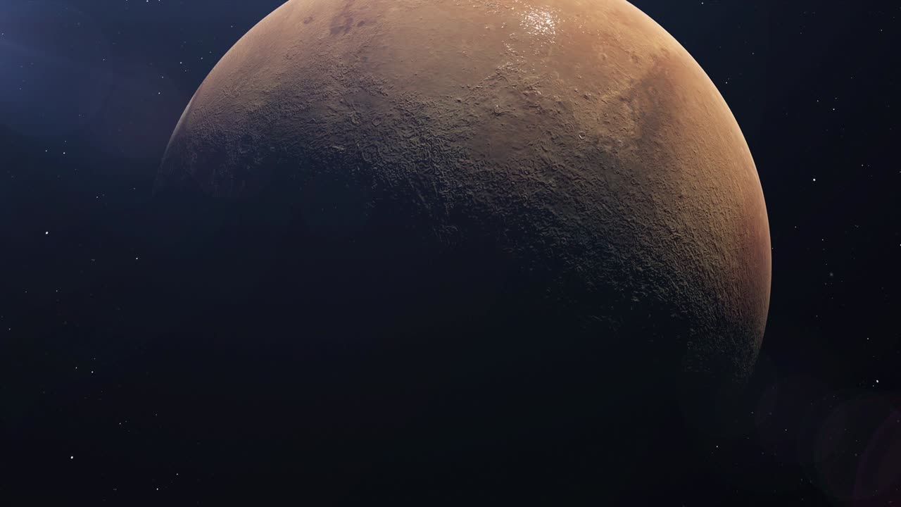 Planet Mars. View from space. A large surface of Planet is illuminated by the sun. 3d rendering