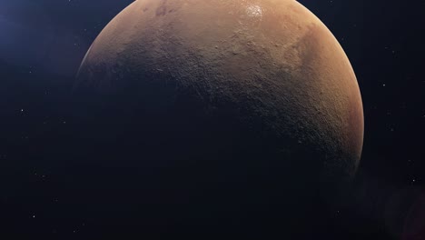 planeta marte. vista desde el espacio. una gran superficie del planeta está iluminada por el sol. representación 3d